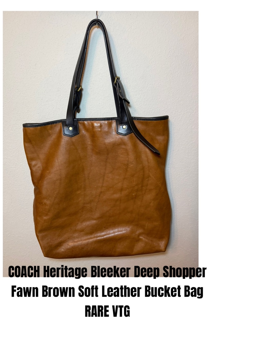 COACH Heritage Bleeker Deep Shopper Fawn Brown Soft Leather Bucket Bag RARE VTG
